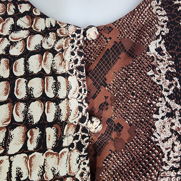 Vtg Jordan Womens Shirt Size 14 Button Brown Snake Skin Print Long Sleeve Retro - Picture 6 of 12